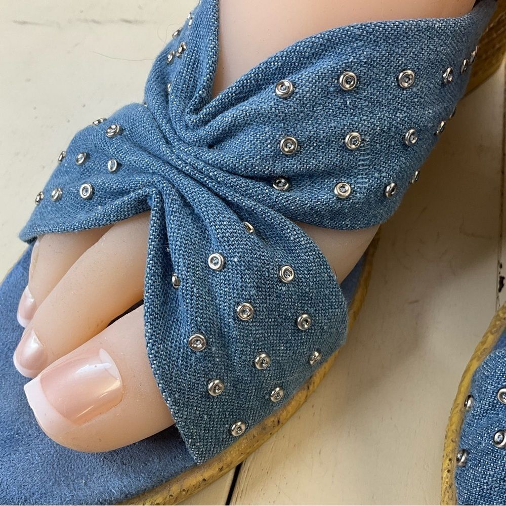 Annie Sandals Blue Fabric Upper Wedge Heel Slip-on - Picture 4 of 16
